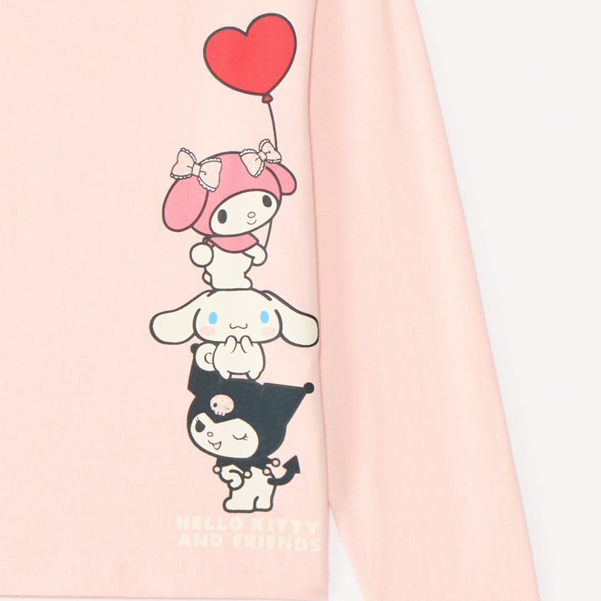 T-shirt fille manches longues oversize print Hello Kitty et ses amis 