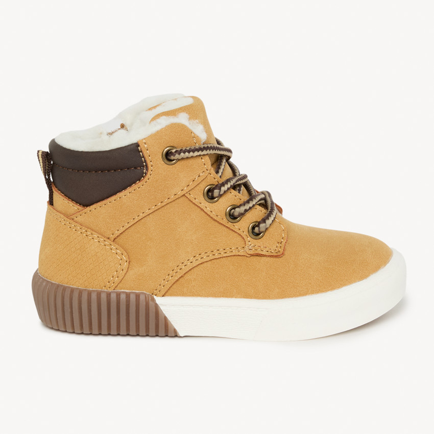 Camelkleurige booties met veters en rits voor baby jongen 