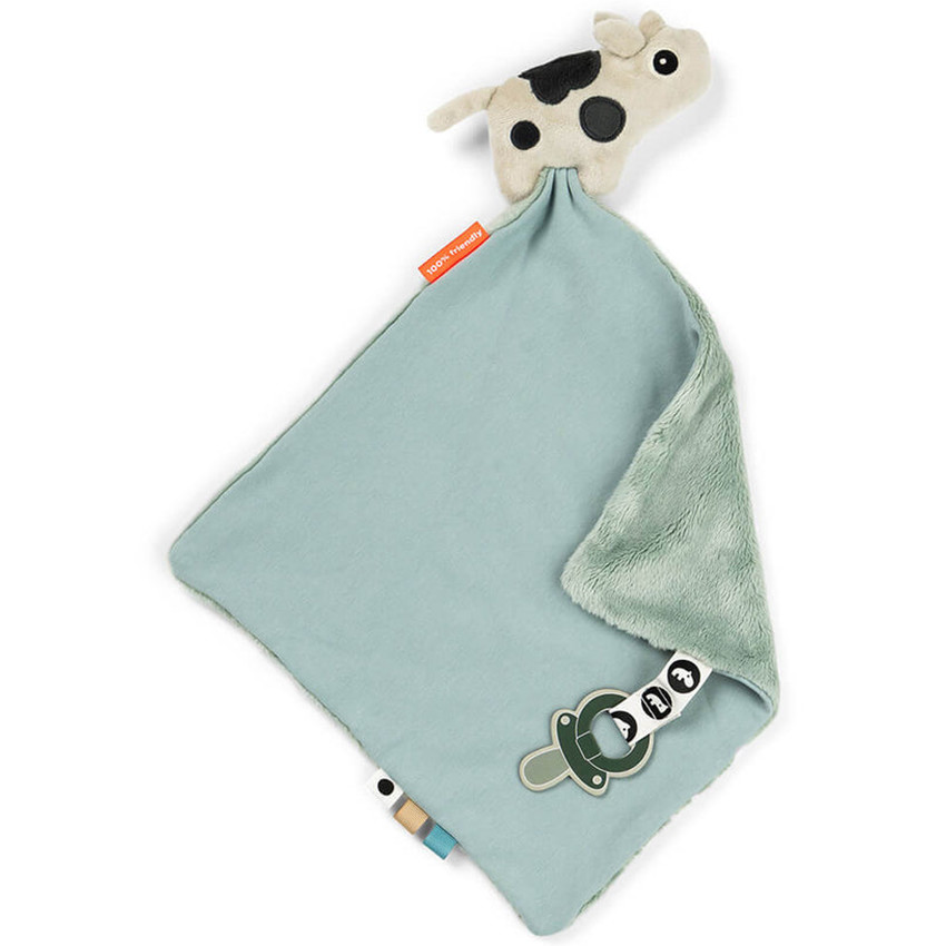Couverture Doudou plat & attache sucette Dotti Bleu 28x28cm 
