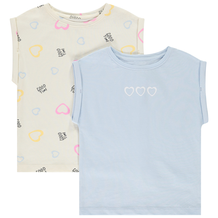 Lot de 2 t-shirts manches courtes forme boîte pour fille 