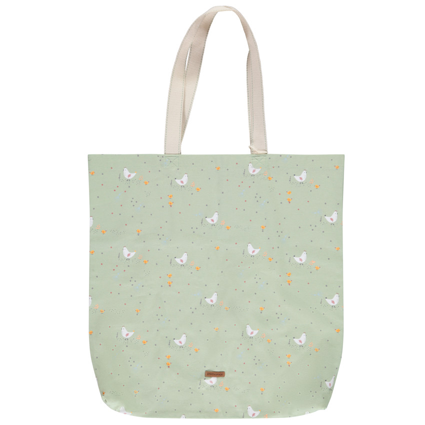 Tote bag en coton recyclé imprimé poules La Vie à la Ferme 