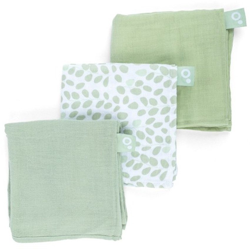 Lot de 3 langes tetra mousseline mini leaves green 