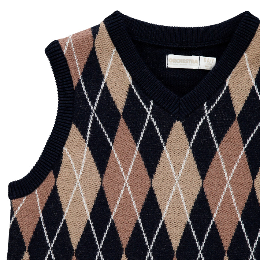 Pull sans manches en tricot à losanges en jacquard 