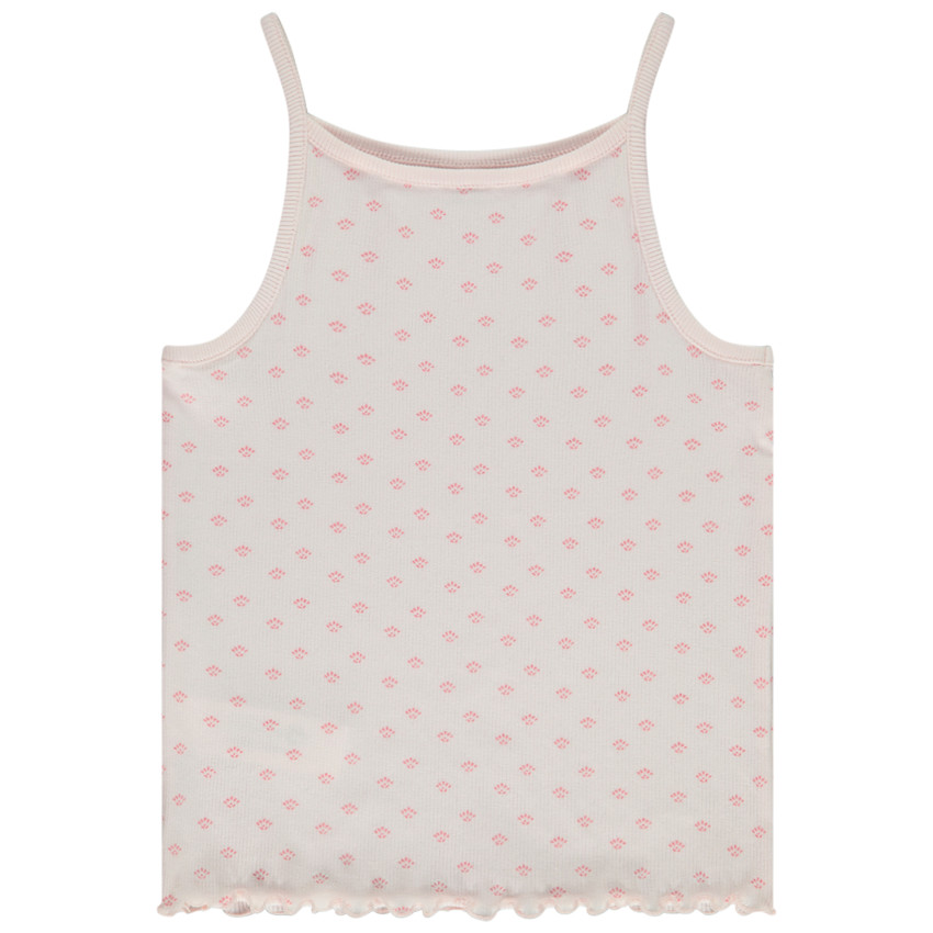 Geribde tanktop met feston en fantasieprint meisjes 