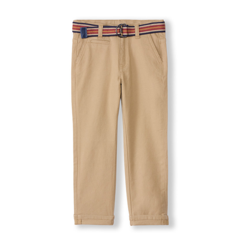 Broek met gestreepte geweven riem en dubbele gesp voor jongens 