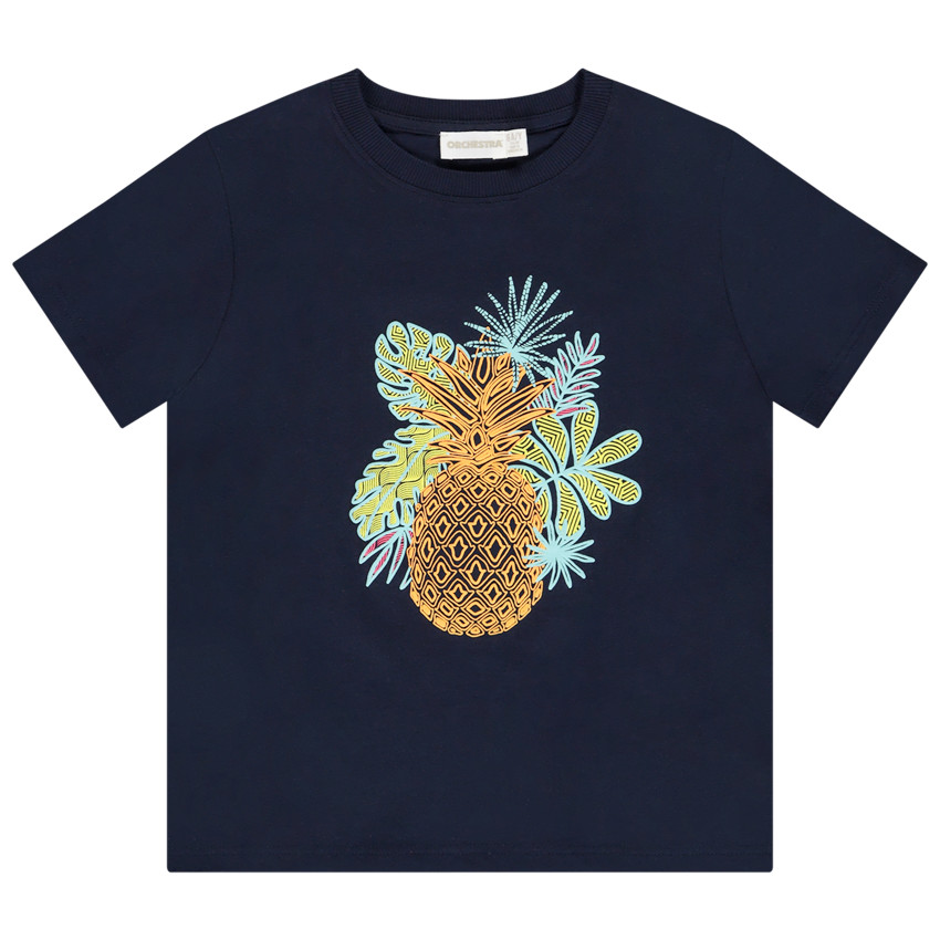 T-shirt met korte mouwen print ananas fluo-effect voor jongen 