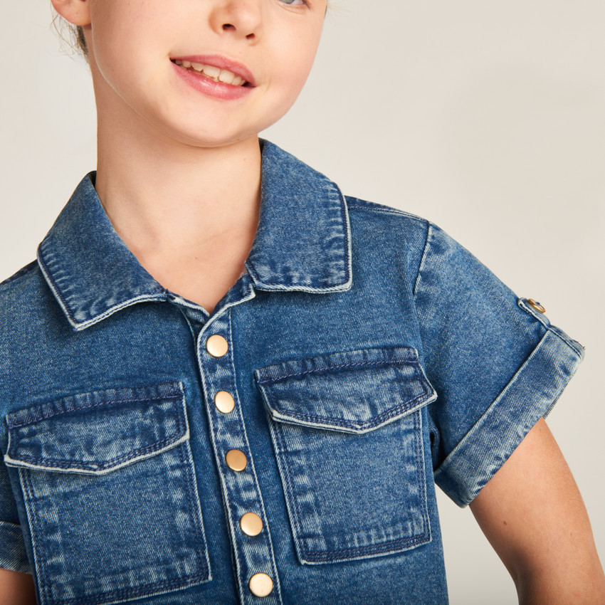 Robe chemise manches courtes en jean pour fille 