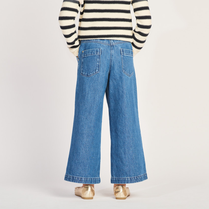 Brede denimjeans met opgestikte zakken voor meisjes 