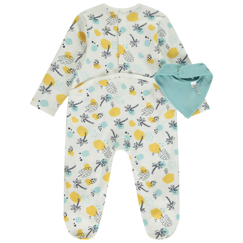 Dors-bien effet côtelé avec imprimé fantaisie + bavoir pour bébé garçon avec ouvertures différentes selon l'âge  