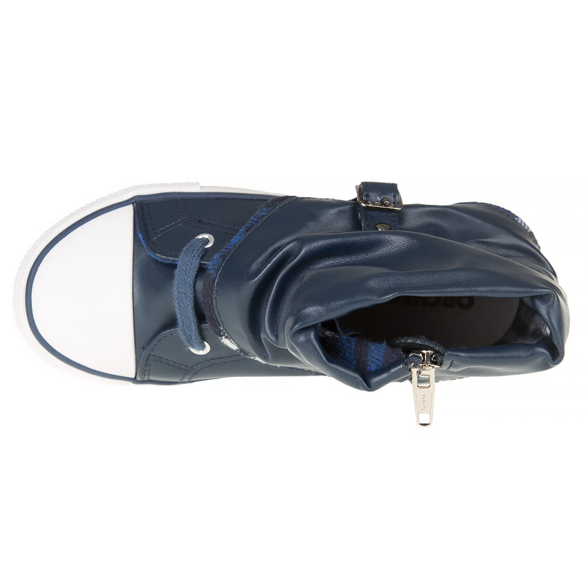 Hoge sneakers met omslag, rits, veters en gesp 