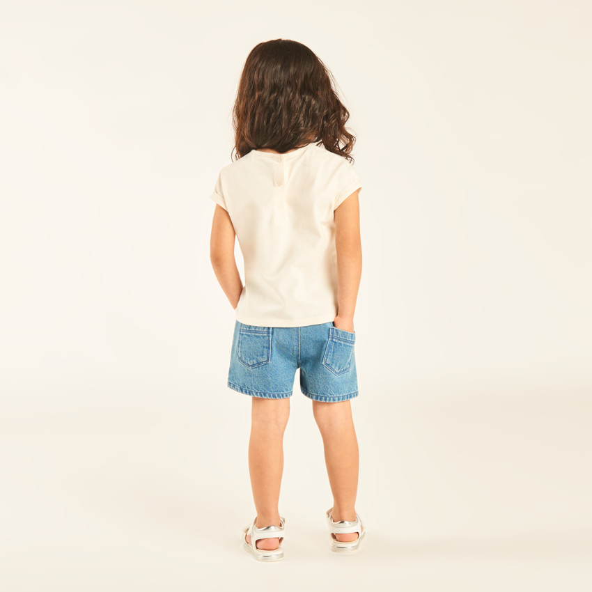 T-shirt manches courtes à revers avec fleurs en crochet pour bébé fille 