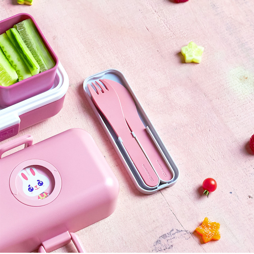 Set de 3 couverts en plastique PLA rose blush 