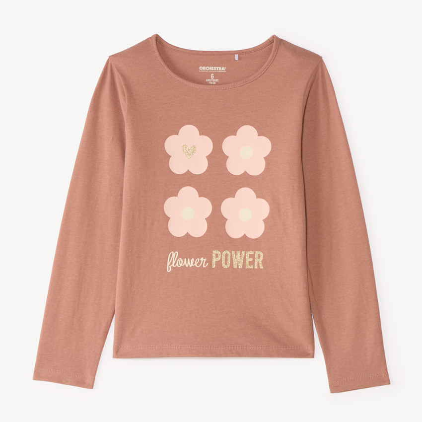 T-shirt manches longues print pailleté fille 