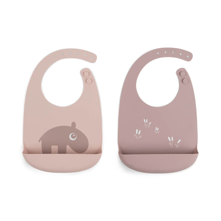 Lot de 2 bavoirs en silicone - Ozzo rose 