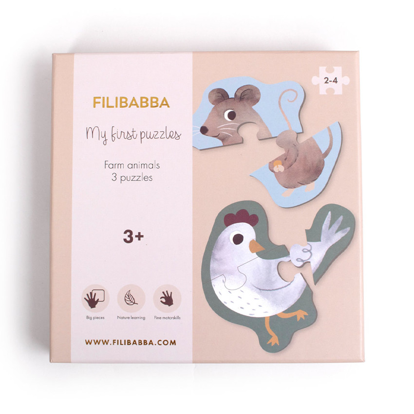 Set van de 3 eerste puzzels Dieren van de boerderij 3jaar+ 