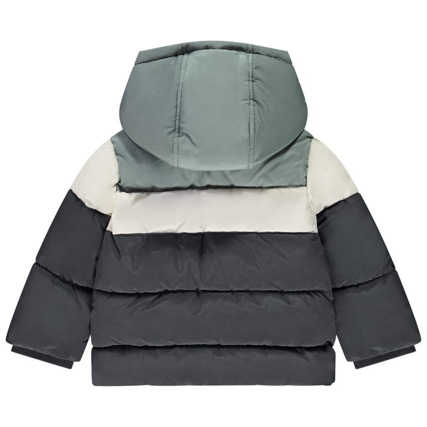 Donsjas met afneembare kap en colour block effect voor baby jongen 