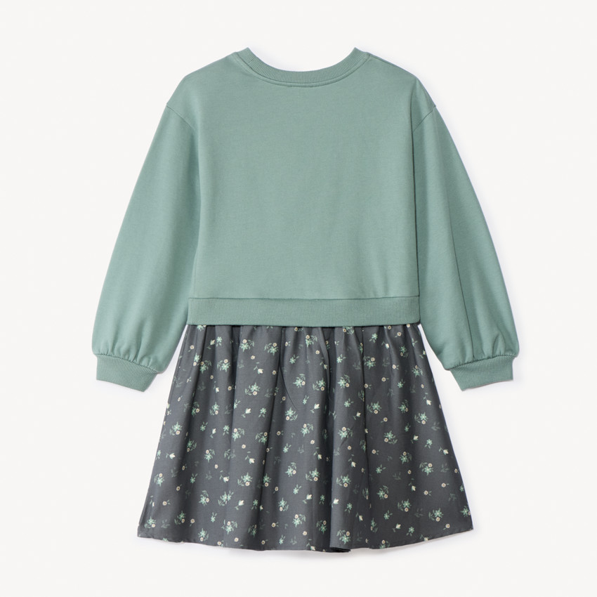 Robe bi-matière effet 2 en 1 fantaisie pour fille  