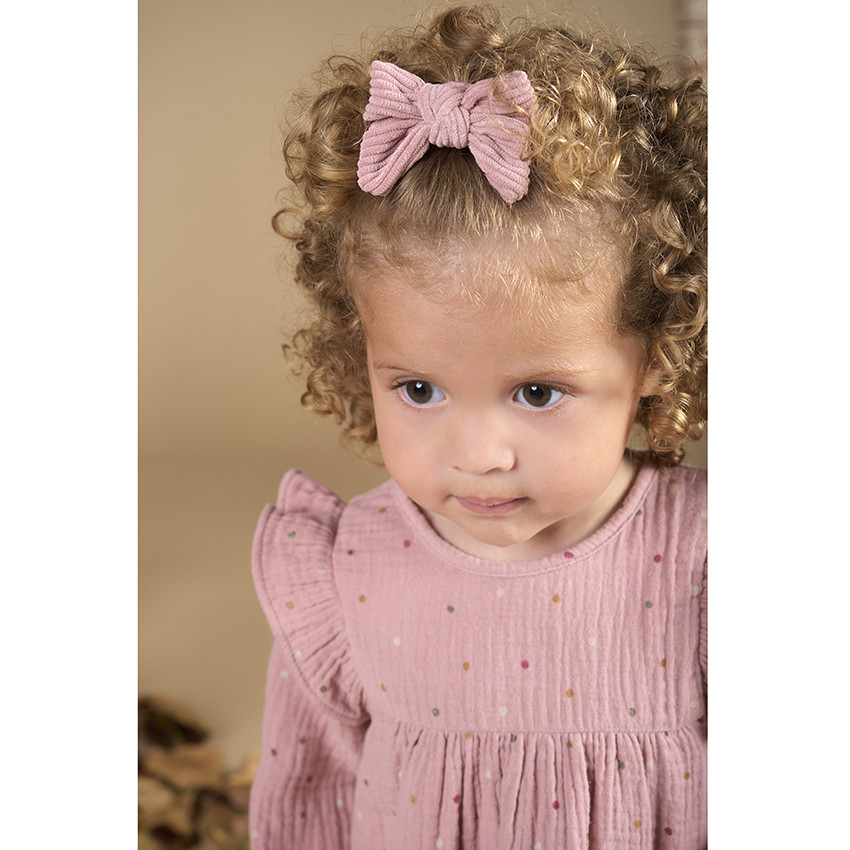 Robe manches longues en double gaze de coton imprimé pois pour bébé fille 