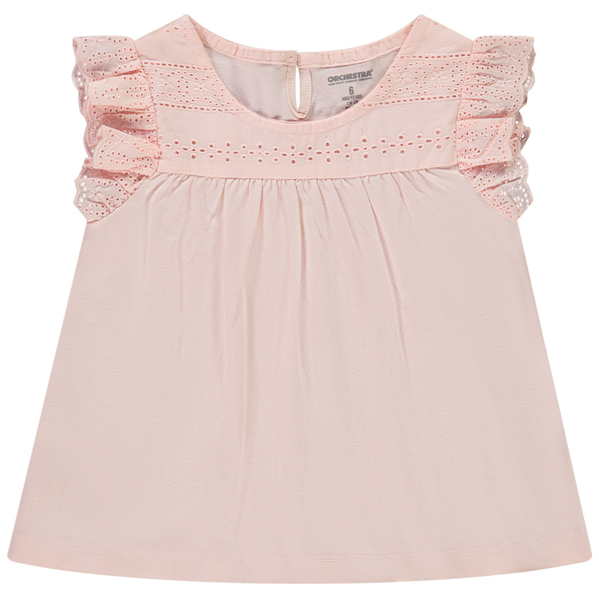 T-shirt manches courtes avec broderie anglaise fille 