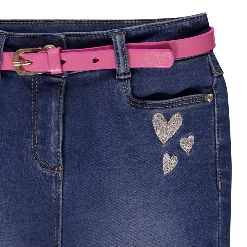 Jean slim brodé cœurs + ceinture amovible pour fille 
