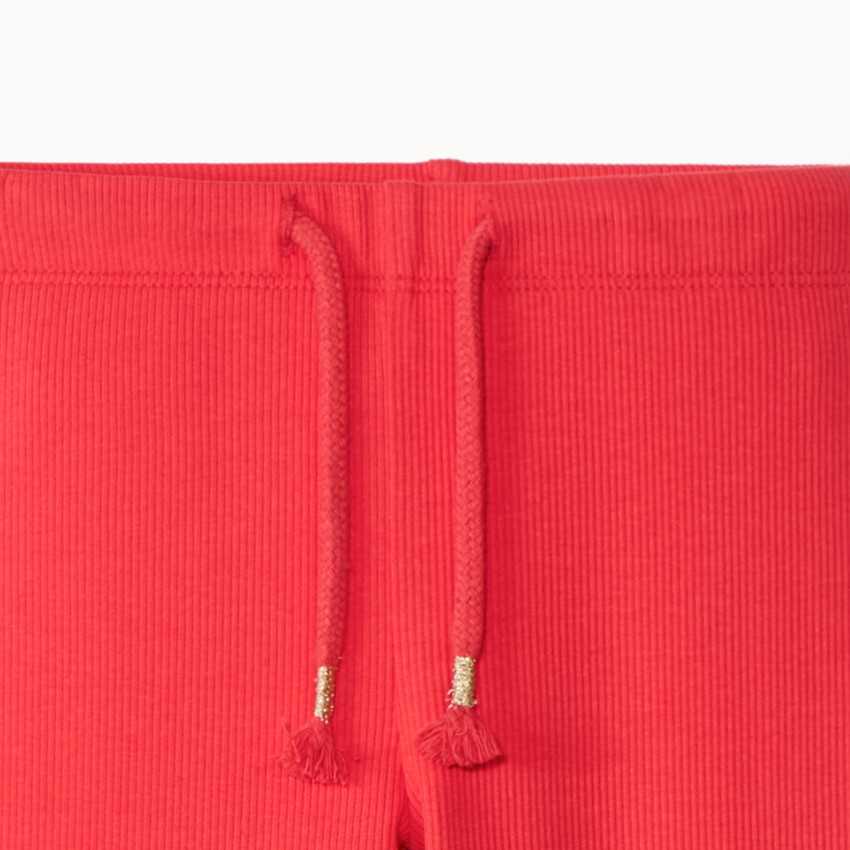 Legging in geribbelde jersey met aantrekkoordje met pompons voor meisjes 