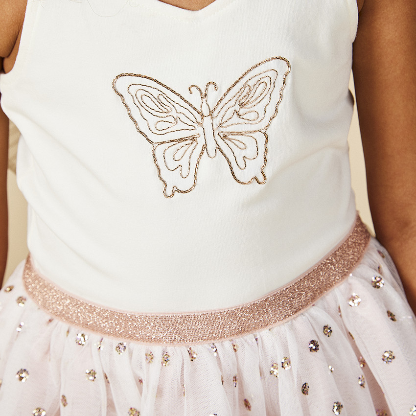 Robe de cérémonie avec ailes et tulle pailleté pour fille 