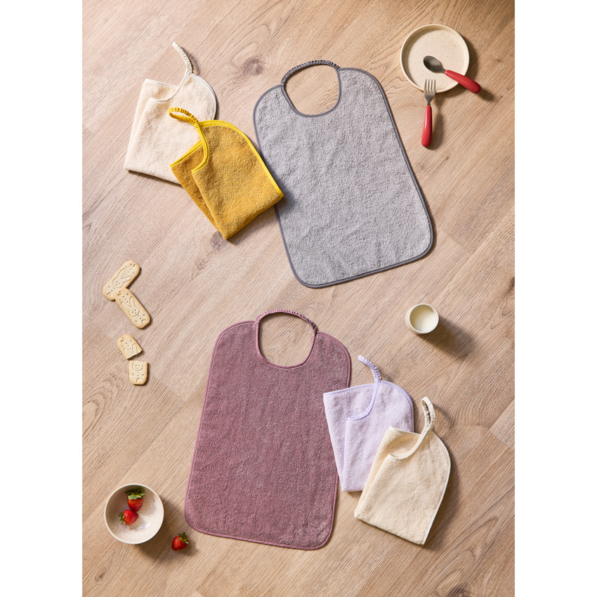 Set van 3 paarse slabbetjes van badstof met halslijn van elastiek 