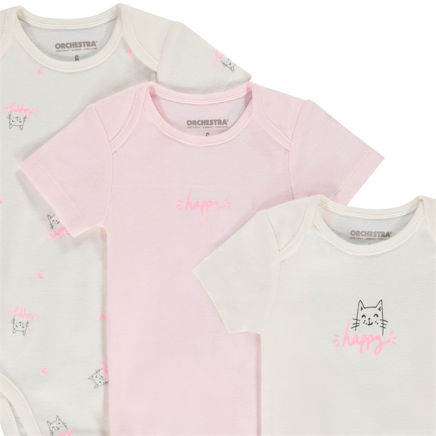 Set van 3 korte mouwen bodies met kattenpatroon voor meisjes 