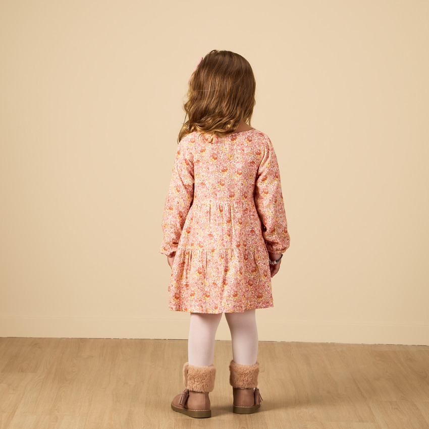 Robe manches longues à volants imprimé fleurs pour bébé fille 