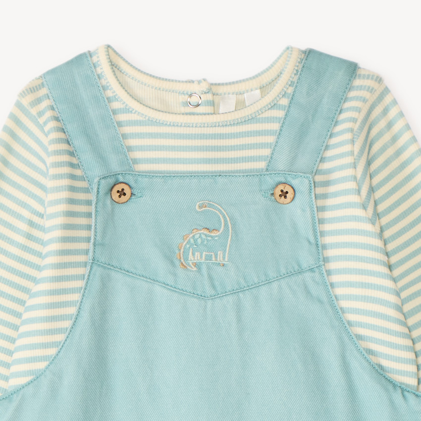 Ensemble salopette + t-shirt broderie dino pour bébé garçon 