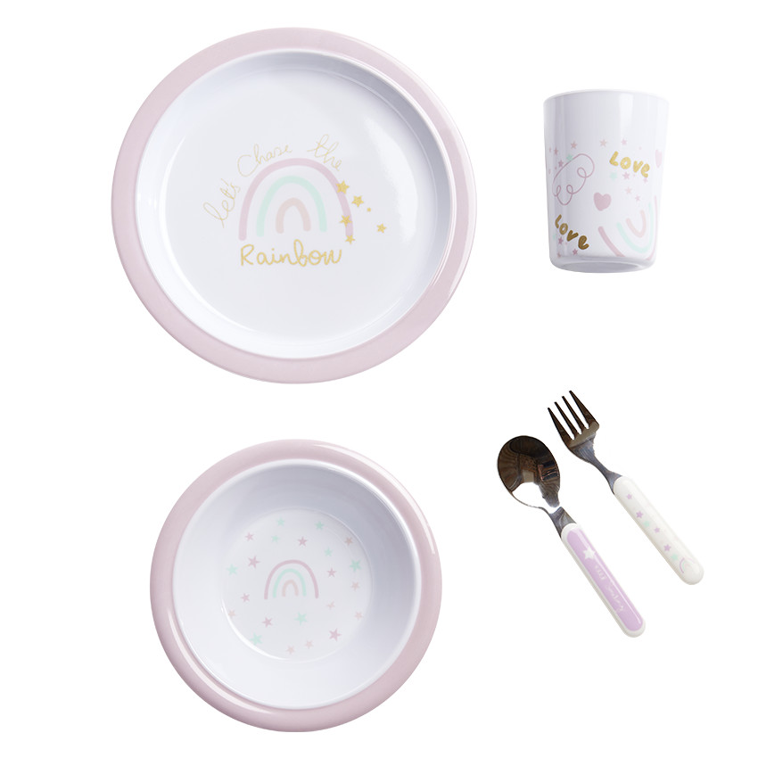 Koffer maaltijdset van 5 stukken in melamine The Rainbow 