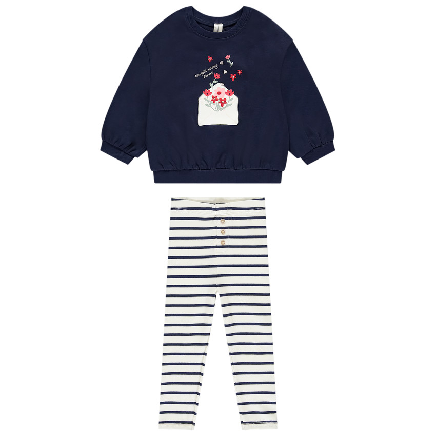Bloemen sweatshirt + gestreepte joggingbroek voor baby meisje 