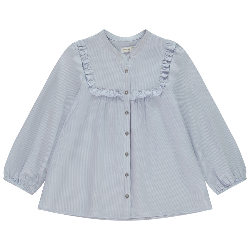 Chemise manches longues en toile avec empiècement volanté pour fille  