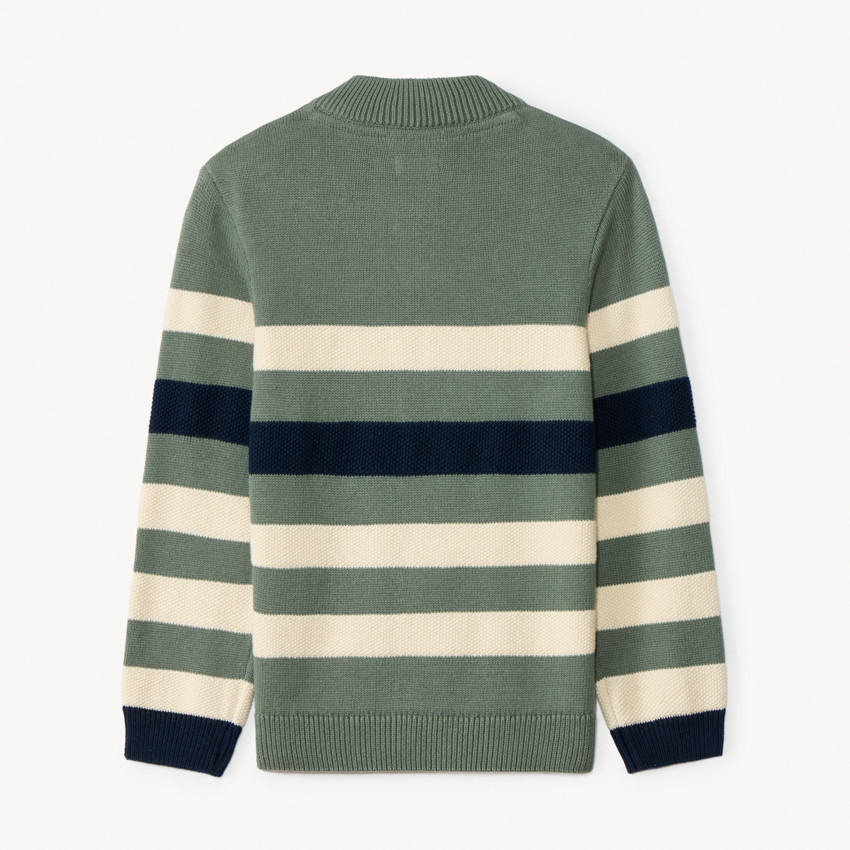 Trui met lange mouwen, opstaande truckerskraag met rits en strepen voor jongens 