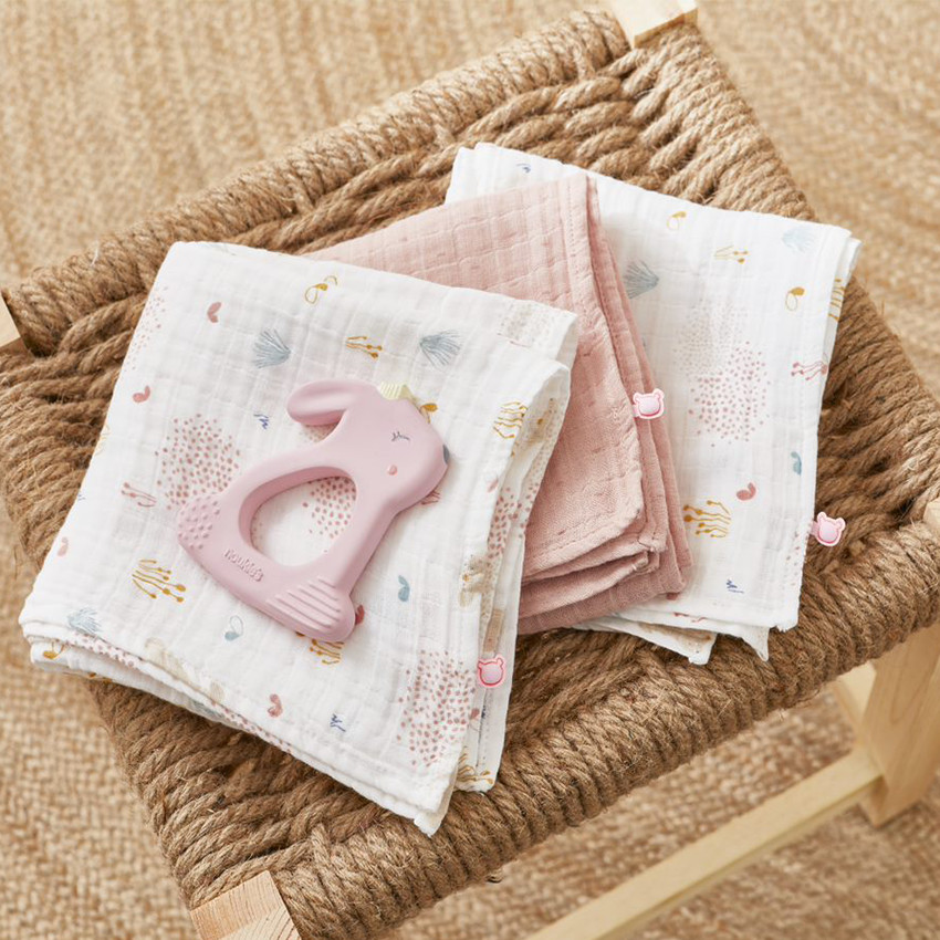 Lot de 3 langes en mousseline Lina & Joy 70x70 cm - Rose 