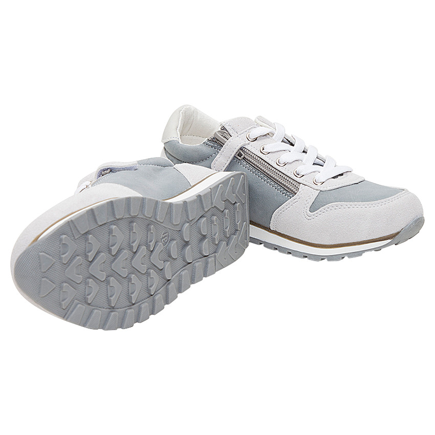 Lage sneakers met veters en ritssluiting uit twee materialen 