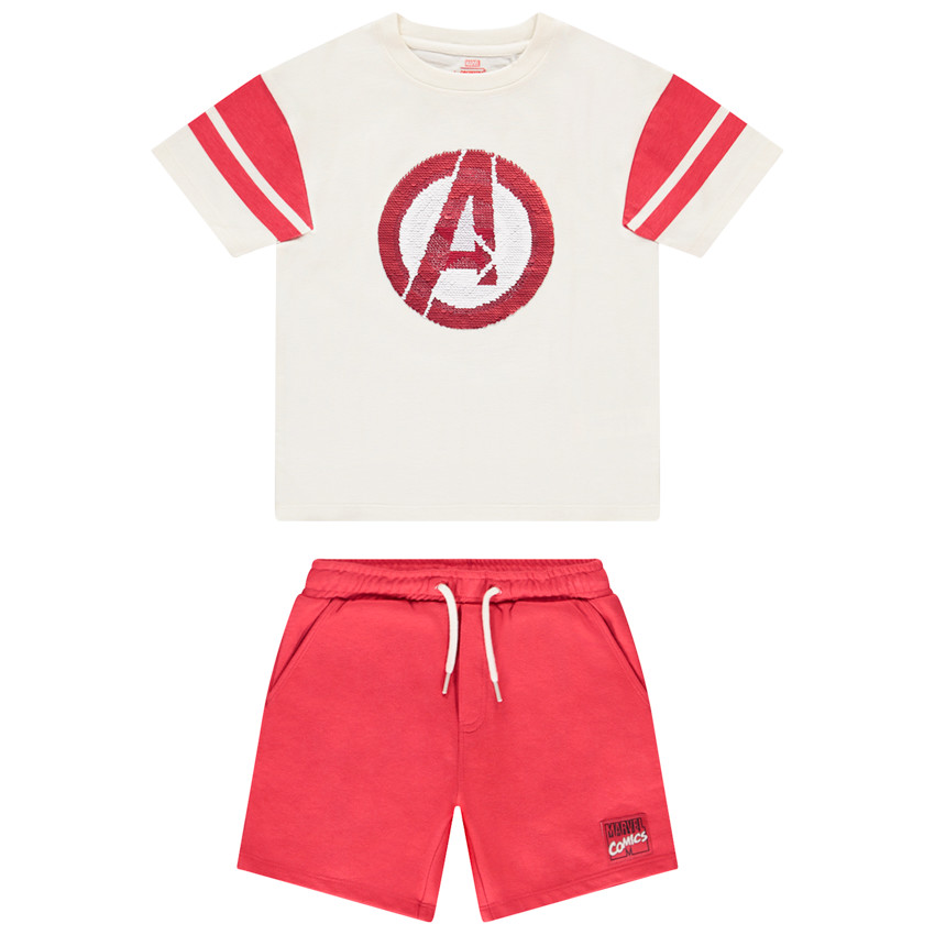 Ensemble t-shirt + short à sequins magiques Avengers Marvel pour garçon 