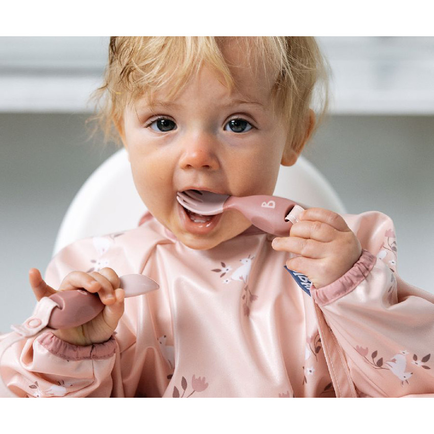 Set de couverts Handi Cuillère & Fourchette avec clip d'attache Blush  6m+ 