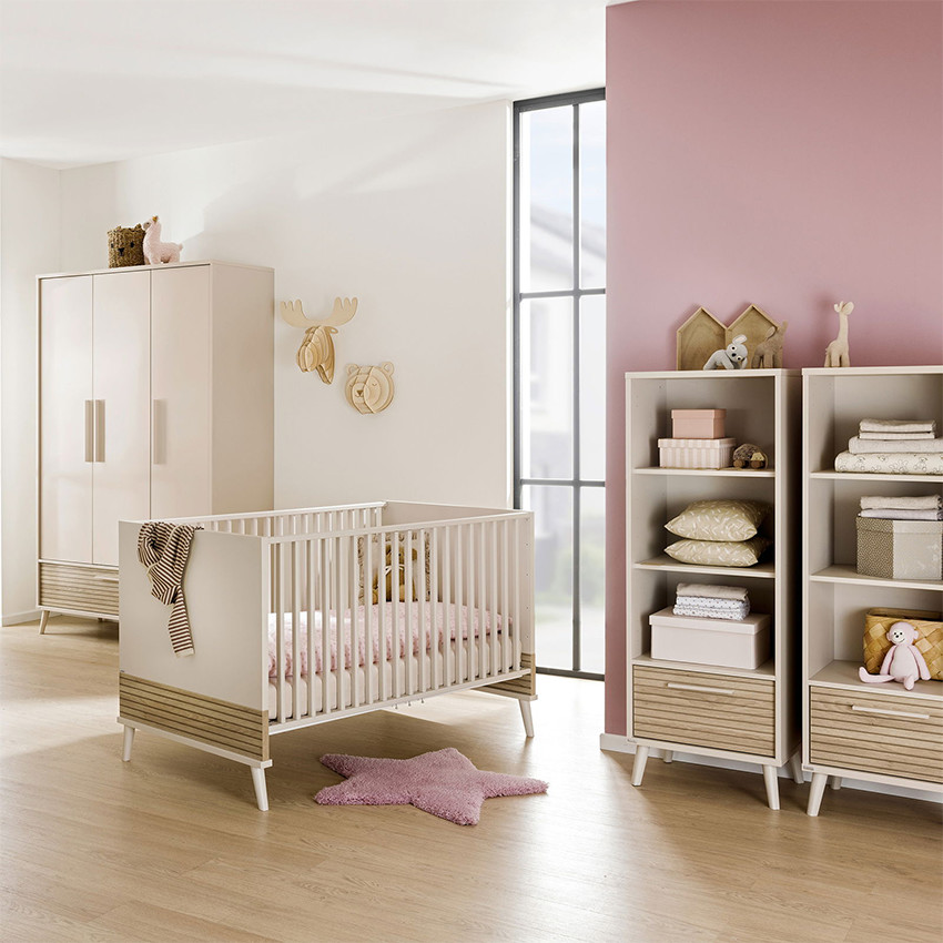 Bibliothèque avec 3 compartiments Eefje Cashmere Beige/Chêne Groovy 