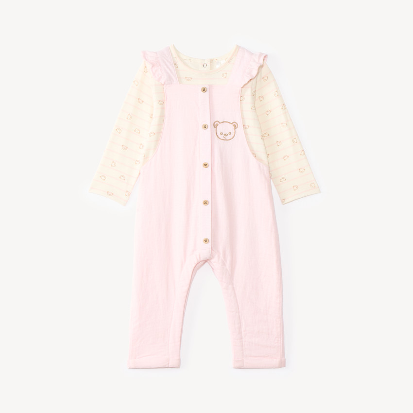 Ensemble salopette et t-shirt manches longues motifs ourson pour bébé fille 