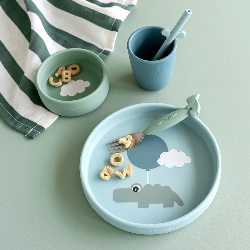 Coffret repas en silicone Happy Clouds bleu 