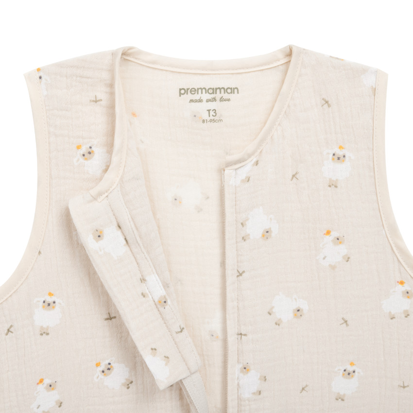 Gigoteuse TOG 0.5 en gaze imprimée moutons 18-36M La Vie à la Ferme beige 