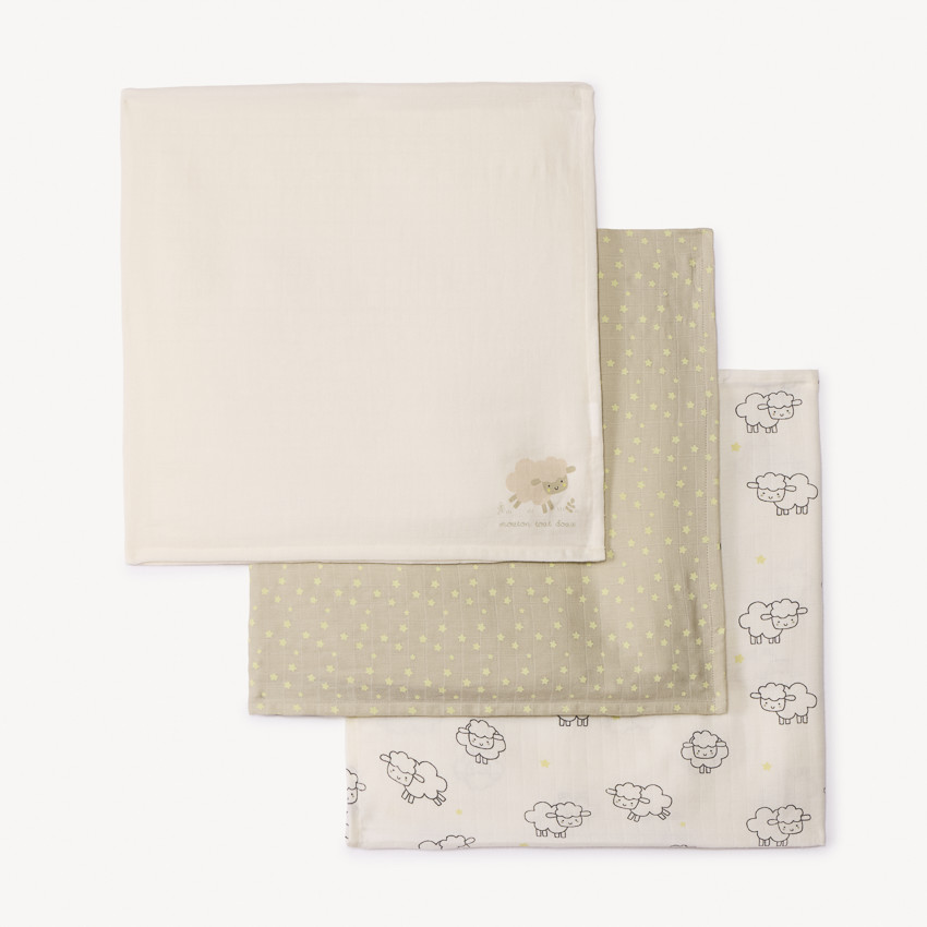 Lot de 3 langes en tetra motifs mouton pour bébé 