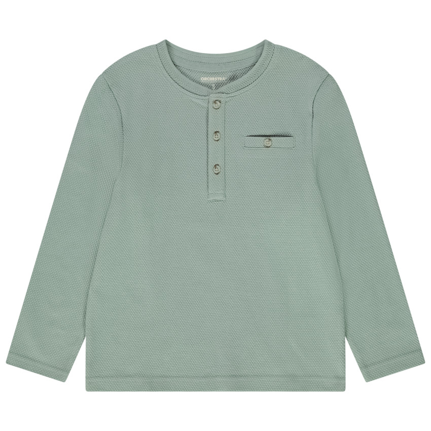 T-shirt met lange mouwen in honingraatstof en getextureerde ronde hals jongens 