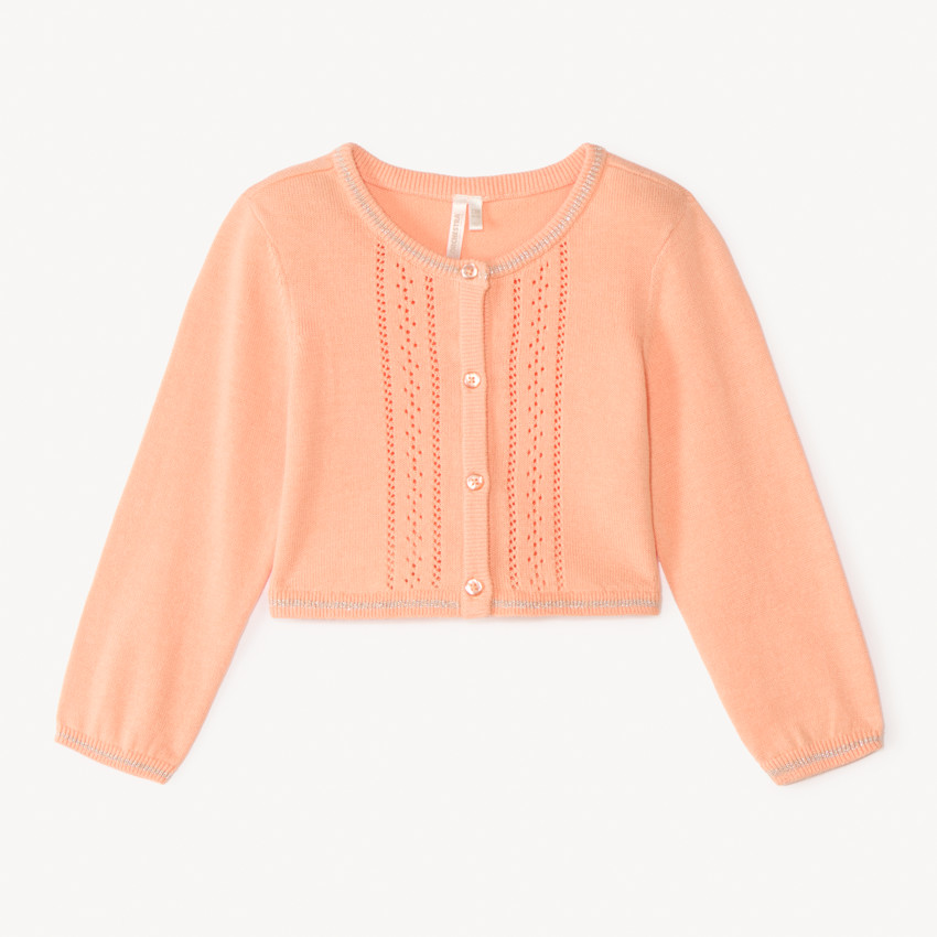 Gebreide, opengewerkte longslubcardigan voor babymeisjes. 
