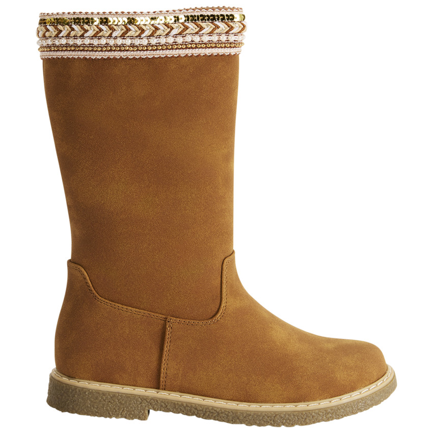 Laarzen in leder met rits en gevlochten galon met pailletten voor meisjes 