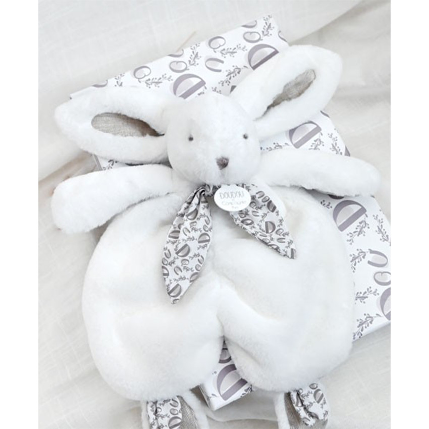 Doudou Lapin plat 29cm Blanc 