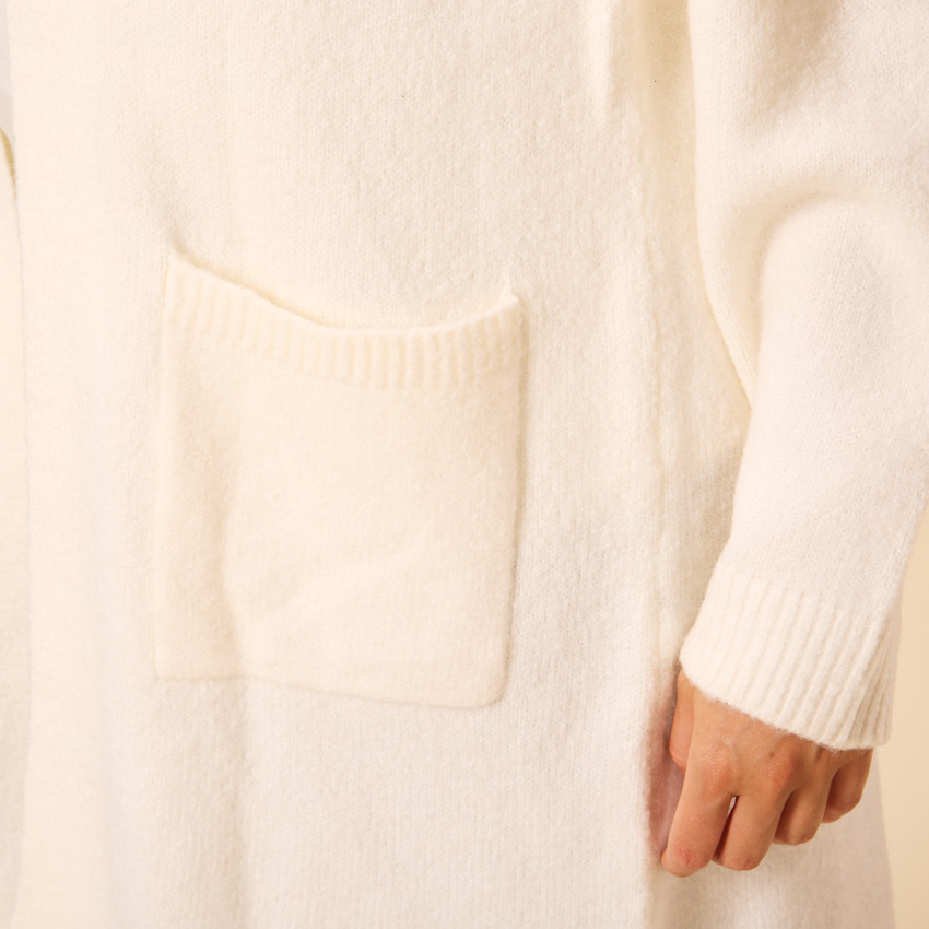 Lange effen gebreide vest met zakken voor dames 