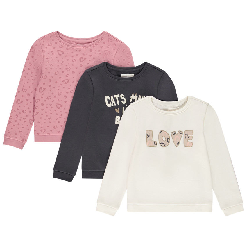 Lot de 3 sweats fantaisie en molleton pour fille 