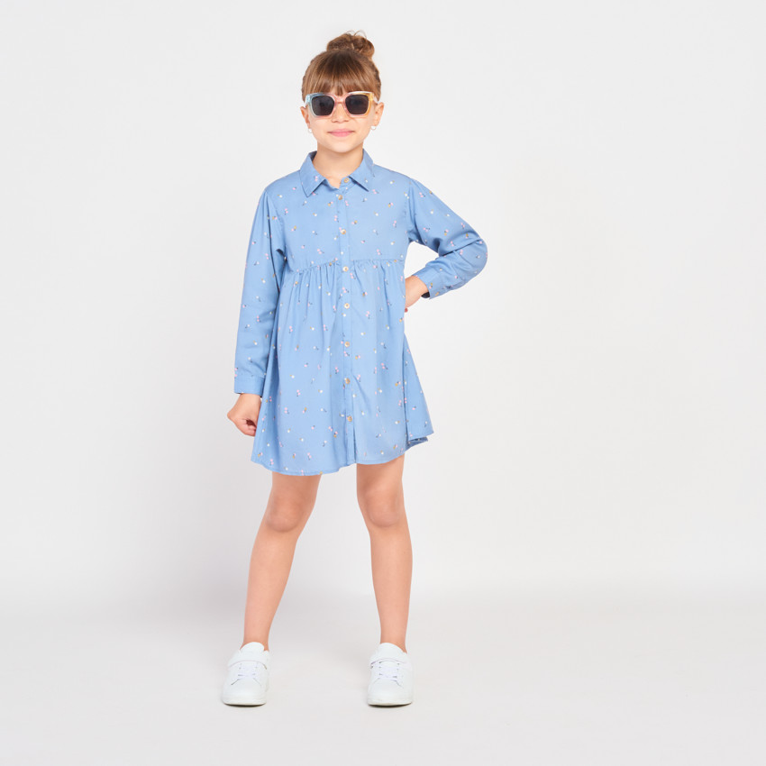 Hemdjurk met lange mouwen en bloemenprint voor meisjes 